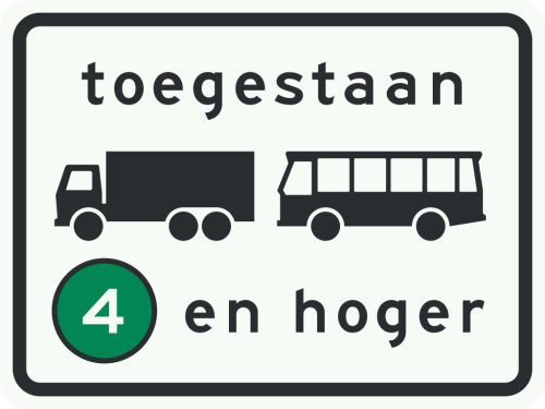 C22a8 Onderbord bij bord C22a milieuzone toegankelijk voor vrachtauto’s en bussen emissieklasse 4 tot en met 6